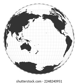 Mapa del mundo de los vectores. Proyección de dos perspectivas mundiales de Gilbert. Mapa geográfico sencillo con líneas de latitud y longitud. Centrado en la longitud de 180 grados. Ilustración vectorial.