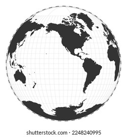 Vector world map. Gilbert's two-world perspective projection. Plain geographical map with latitude and longitude lines. Centered to 120deg E longitude. Vector illustration.