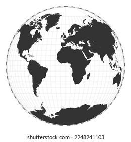 Vector world map. Gilbert's two-world perspective projection. Plain geographical map with latitude and longitude lines. Centered to 0deg longitude. Vector illustration.