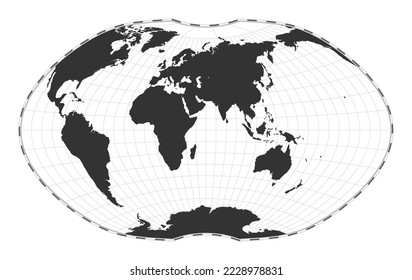 Vector world map. Ginzburg IV projection. Plain world geographical map with latitude and longitude lines. Centered at 60 degrees W longitude. Vector illustration.