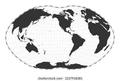 Vector world map. Ginzburg IV projection. Plain world geographical map with latitude and longitude lines. Centered to 120deg E longitude. Vector illustration.