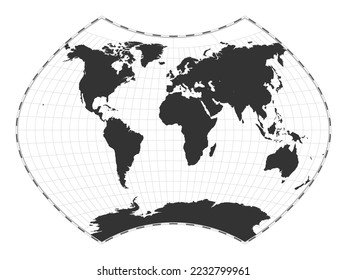 Vector world map. Ginzburg IX projection. Plain world geographical map with latitude and longitude lines. Centered to 0deg longitude. Vector illustration.