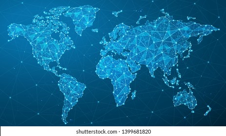 Polygon World Map Blockchain Technology Peer Stock Illustration ...