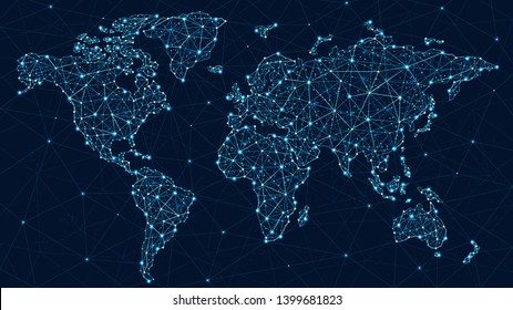 Polygon World Map Blockchain Technology Peer Stock Illustration ...