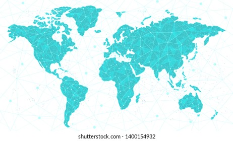 Vector World Map - Global Communication - Lines, Dots, Triangles, Particles - Plexus