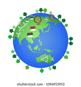 Vector world map. Globe illustration. Flat planet earth icon on white background.