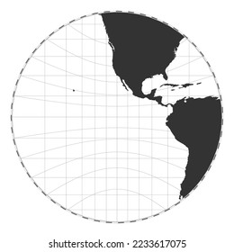 Vector world map. Gnomonic projection. Plain world geographical map with latitude and longitude lines. Centered to 120 degrees East longitude. Vector illustration.