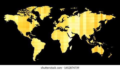 Vector world map of golden squares on black background