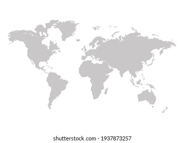 Vector world map, gray silhouette isolated on white background, illustration template.