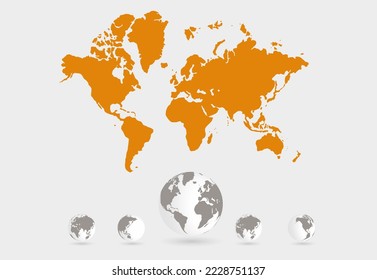 Vector world map, gray silhouette isolated, illustration template