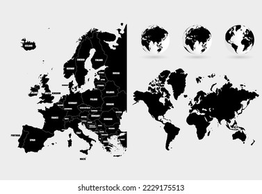 Vector world map, gray silhouette isolated, illustration template