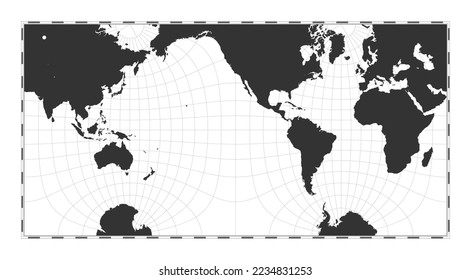 Vector world map. Guyou hemisphere-in-a-square projection. Plain world geographical map with latitude and longitude lines. Centered to 120deg E longitude. Vector illustration.