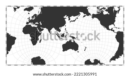 Vector world map. Guyou hemisphere-in-a-square projection. Plan world geographical map with latitude and longitude lines. Centered to 120deg W longitude. Vector illustration.