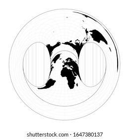 Vector world map. Hammer retroazimuthal projection. Plan world geographical map with graticule lines. Vector illustration.