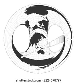 Vector world map. Hammer retroazimuthal projection. Plain world geographical map with latitude and longitude lines. Centered to 120deg W longitude. Vector illustration.