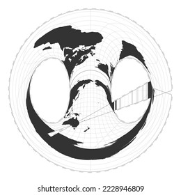 Vector world map. Hammer retroazimuthal projection. Plain world geographical map with latitude and longitude lines. Centered to 180deg longitude. Vector illustration.