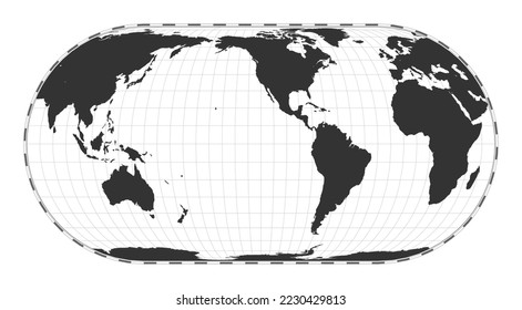 Vector world map. Herbert Hufnage's pseudocylindrical equal-area projection. Plain world geographical map with latitude and longitude lines. Centered to 120deg E longitude. Vector illustration.