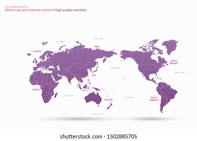 Vector World Map of High Quality Country Names and Boundaries