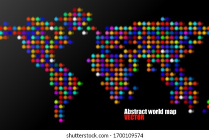 Ilustración de mapa del mundo de los vectores con puntos coloridos sobre fondo negro