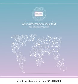 Vector world map illustration with glowing points and lines.