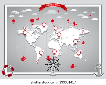 vector world map illustration and infographics design template - sea theme