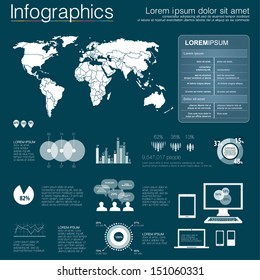 Vector world map illustration and infographics design template. flat modern style. Easy to edit country. White infographics