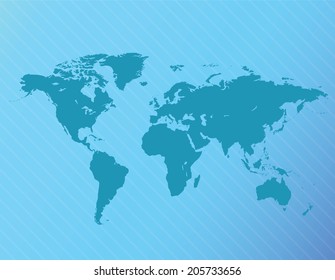 Vector World Map Illustration Isolated on Blue Background