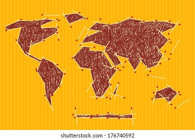 Vector World Map Illustration on Orange Cardboard