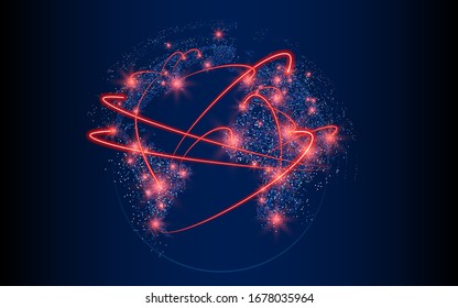 Vector world map illustration with red glowing linkage points dotted land