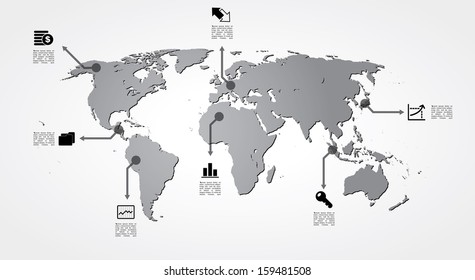 Vector world map with infographic elements.