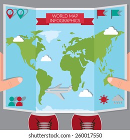 Vector world map with infographic elements.