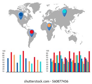 Vector world map with infographic elements.