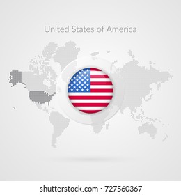 Vector World Map infographic symbol. United States of America flag icon. International global sign. USA template for business, marketing project, web design, presentation, media. Dotted illustration 
