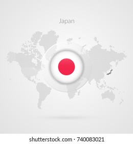 Vector World Map infographic symbol. Japanese flag icon. International global sign. Japan template for business, marketing project, web design, presentation, media. Dotted illustration