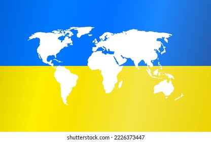 Vector world map isolated on ukrainian flag background. Resistance concept fight for democracy and freedom. War in Ukraine.