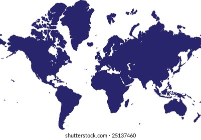 Vector world map isolated over a white