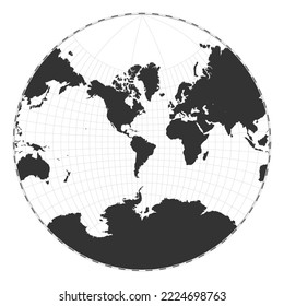 Vector world map. Lagrange conformal projection. Plain world geographical map with latitude and longitude lines. Centered to 60deg E longitude. Vector illustration.