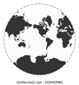 Vector world map. Lagrange conformal projection. Plain world geographical map with latitude and longitude lines. Centered to 120deg E longitude. Vector illustration.