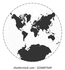 Vector world map. Lagrange conformal projection. Plain world geographical map with latitude and longitude lines. Centered to 0 degrees longitude. Vector illustration.