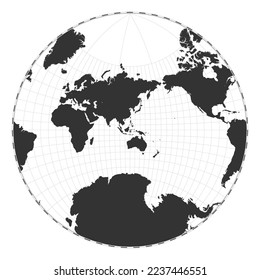 Vector world map. Lagrange conformal projection. Plain world geographical map with latitude and longitude lines. Centered to 120deg W longitude. Vector illustration.