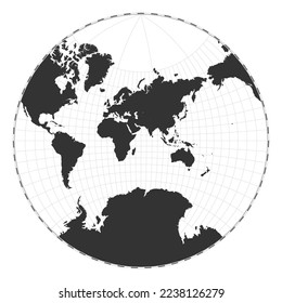 Vector world map. Lagrange conformal projection. Plain world geographical map with latitude and longitude lines. Centered to 60 degrees W longitude. Vector illustration.