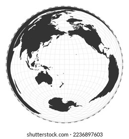Vector world map. Lambert azimuthal equal-area projection. Plain world geographical map with latitude and longitude lines. Centered at 180 degrees longitude. Vector illustration.