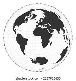 Vector world map. Lambert azimuthal equal-area projection. Plain world geographical map with latitude and longitude lines. Centered to 0deg longitude. Vector illustration.