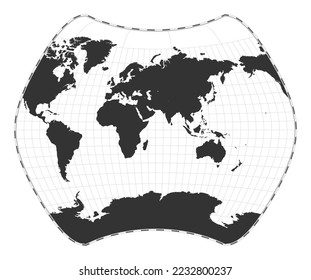 Vector world map. Larrivee projection. Plain world geographical map with latitude and longitude lines. Centered to 60deg W longitude. Vector illustration.