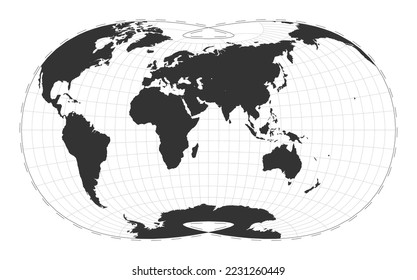 Vector world map. Laskowski tri-optimal projection. Plain world geographical map with latitude and longitude lines. Centered to 60deg W longitude. Vector illustration.