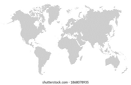 vector world map lines silhouette on white background