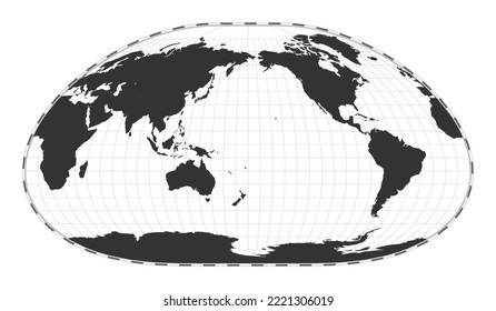 Vektorweltkarte. Lixouthal-Projektion. Planen Sie eine Weltkarte mit Breitengraden. Zentriert auf den Längengrad von 180°. Vektorgrafik.