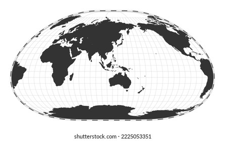 Vektorweltkarte. Lixouthal-Projektion. Einfache geografische Karte mit Breiten- und Längenlinien. Zentriert auf den Längengrad von 120deg. Vektorgrafik.