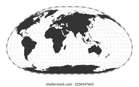 Vector world map. Loximuthal projection. Plain world geographical map with latitude and longitude lines. Centered to 60deg W longitude. Vector illustration.