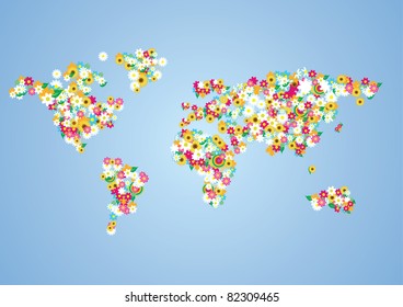 vector world map made of flowers